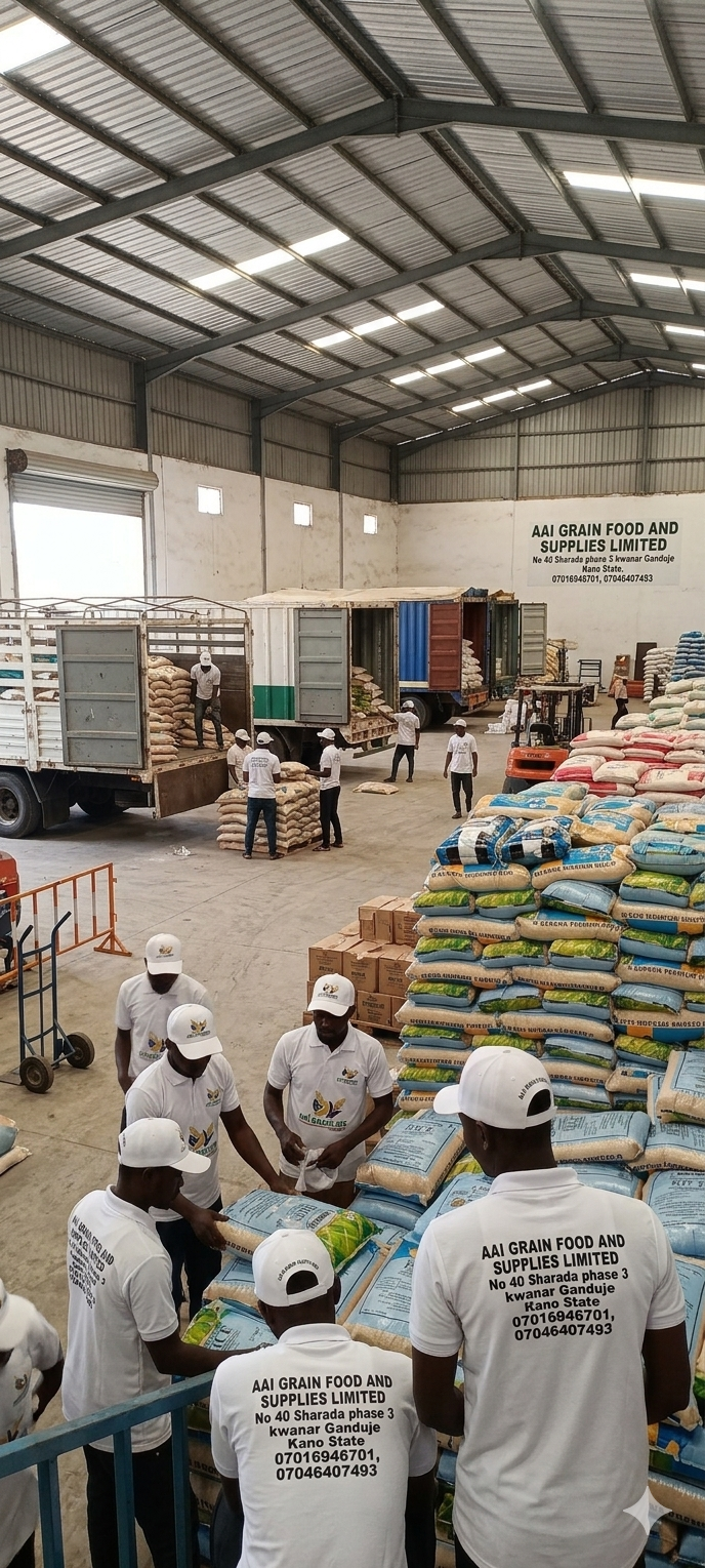 AAI Grain branded trucks at Kano Rice Milling Complex, Sharada Phase 3 Kano