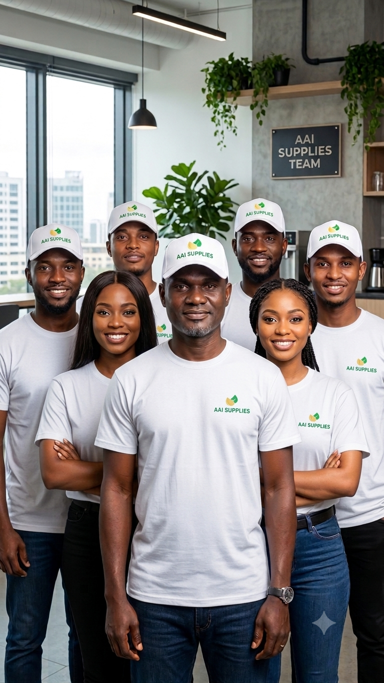 AAI Grain Food and Supplies team in warehouse uniform